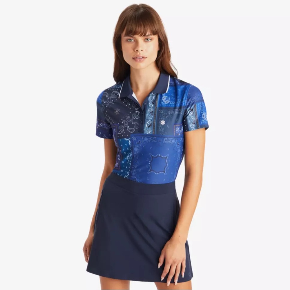 G/FORE Women's Blue and Black Paisley Polo